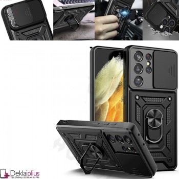 5in1 smūgiams atsparus dėklas su žiedu ir kameros apsauga - juodas (telefonui Samsung S21 Ultra)